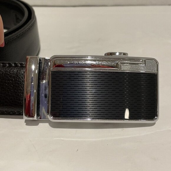 Genuine Leather Mens Ratchet Belt Belts Mens Adjustable Automatic Buckle Large - Picture 3 of 9